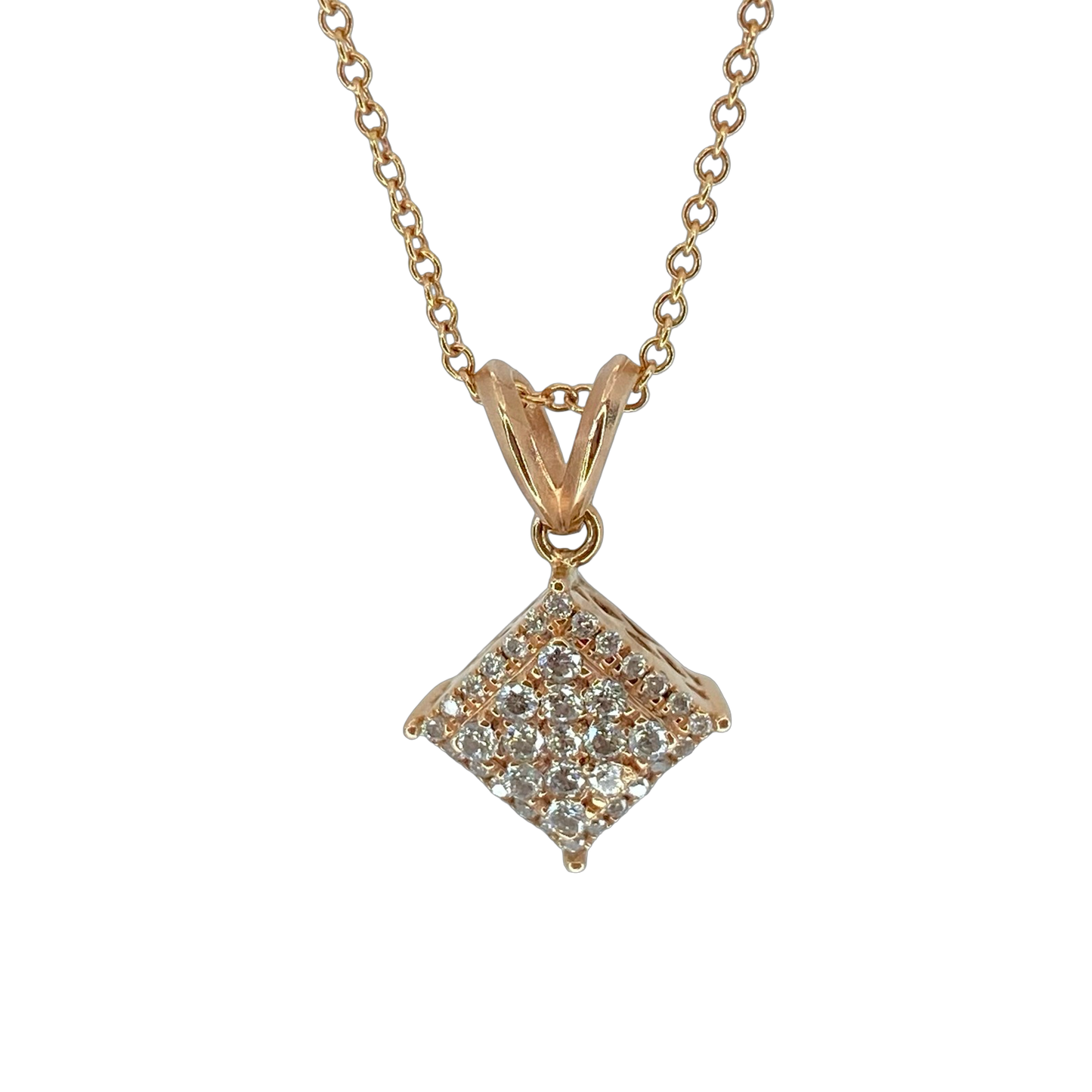 14K Rose Gold Pavé Diamond Pendant with Chain 0.80 Carat G,VS1