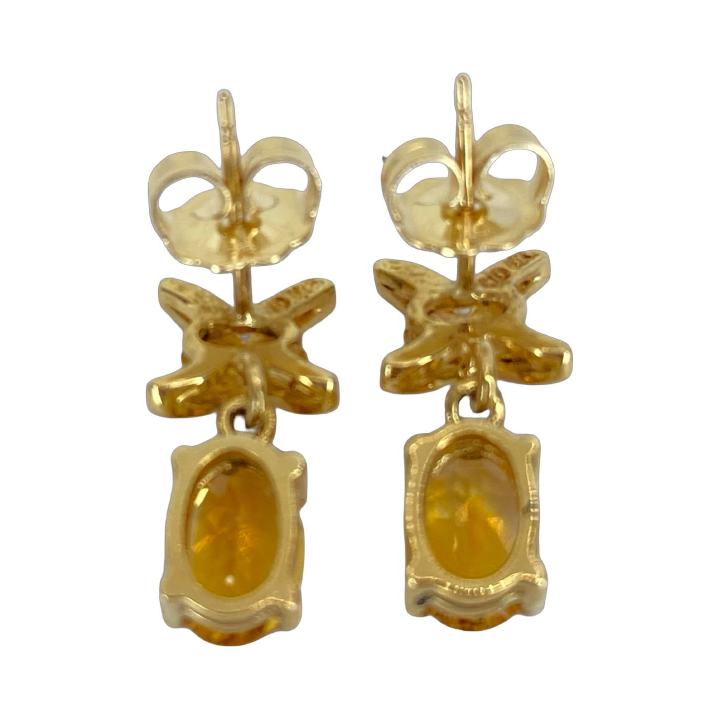 10K Yellow Gold Oval Citrine "X" Drop Earrings