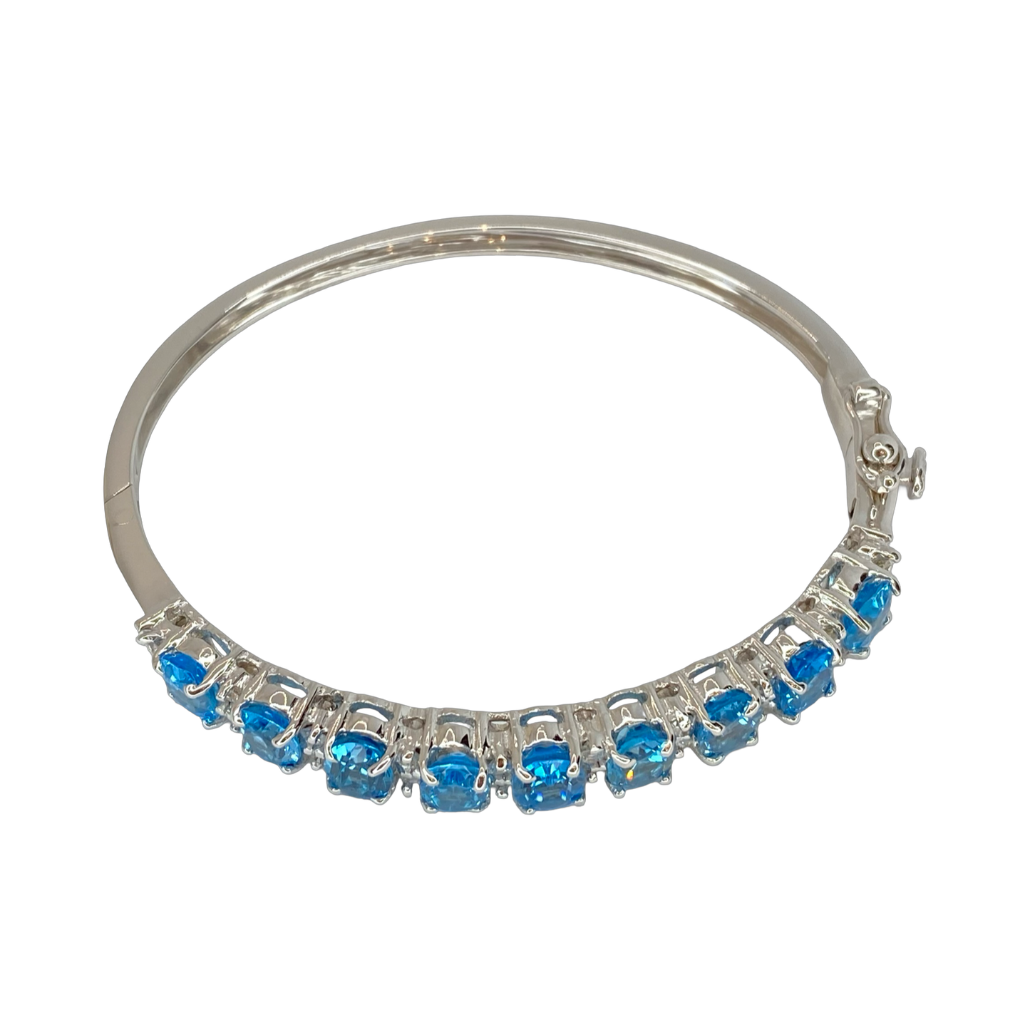 14K White Gold 10.00 Carats Oval Blue Topaz Bangle with Diamonds