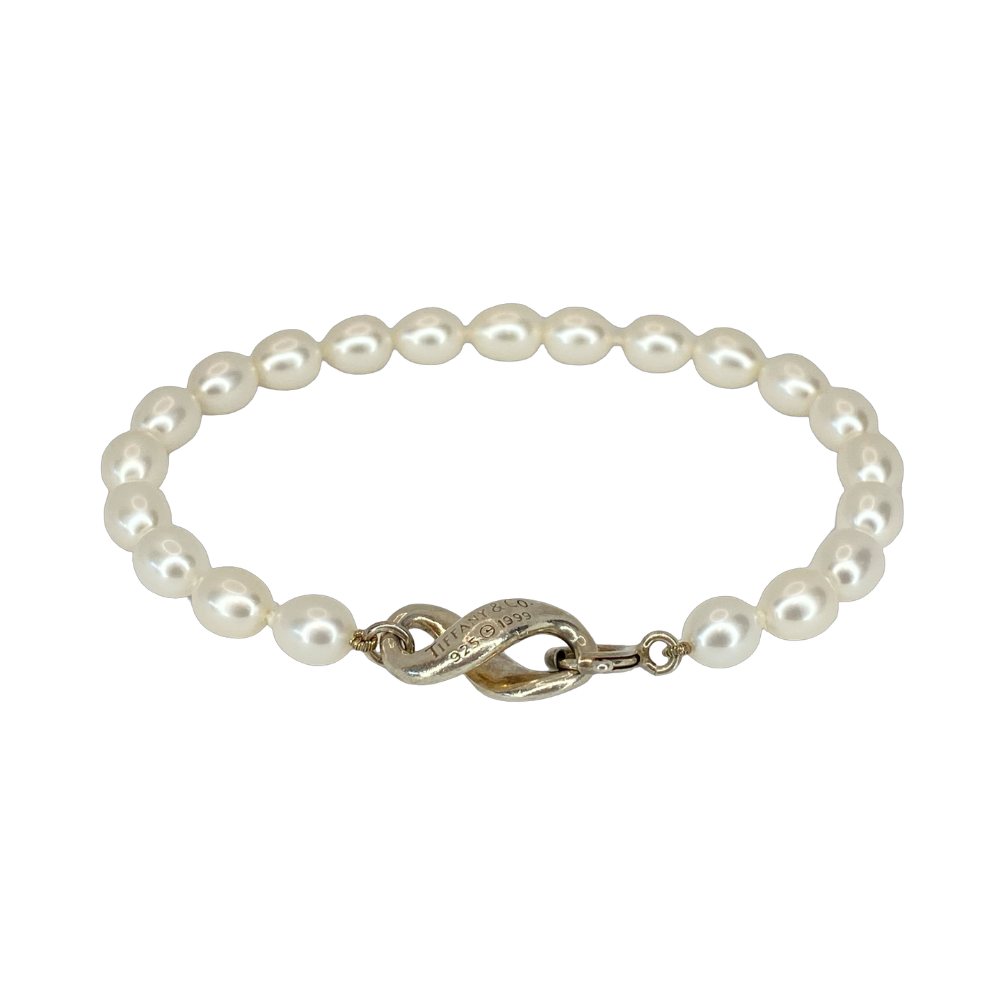 Estate Jewelry Tiffany & Co 925 Silver Infinity Freshwater Pearl Bracelet
