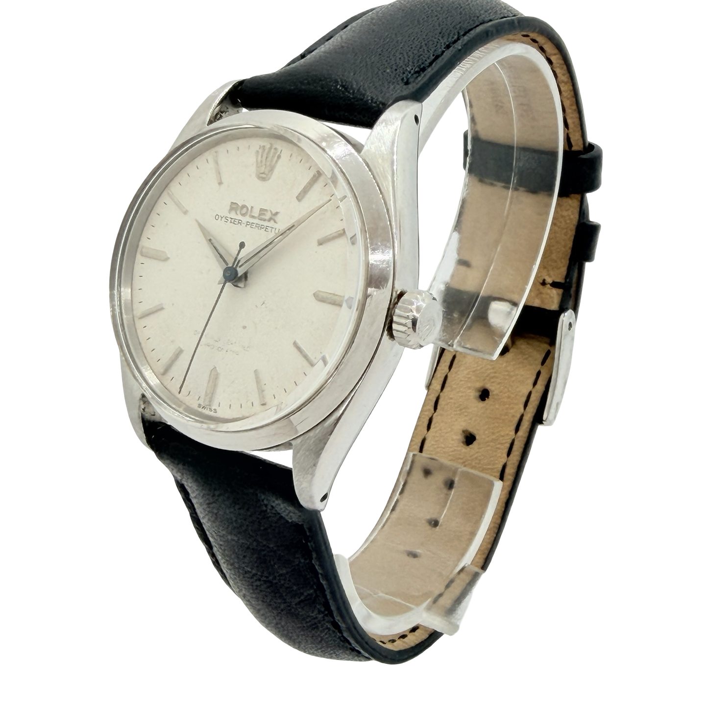 Rolex Oyster Perpetual 34mm White Dial Black Leather Strap Ref.6564 C.1957