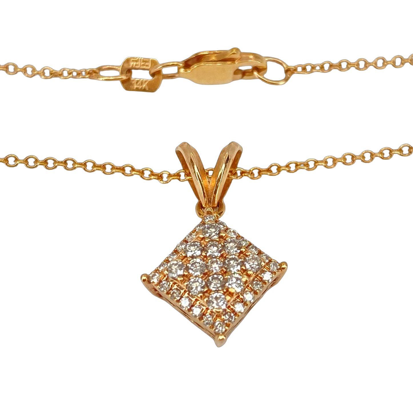 14K Rose Gold Pavé Diamond Pendant with Chain 0.80 Carat G,VS1