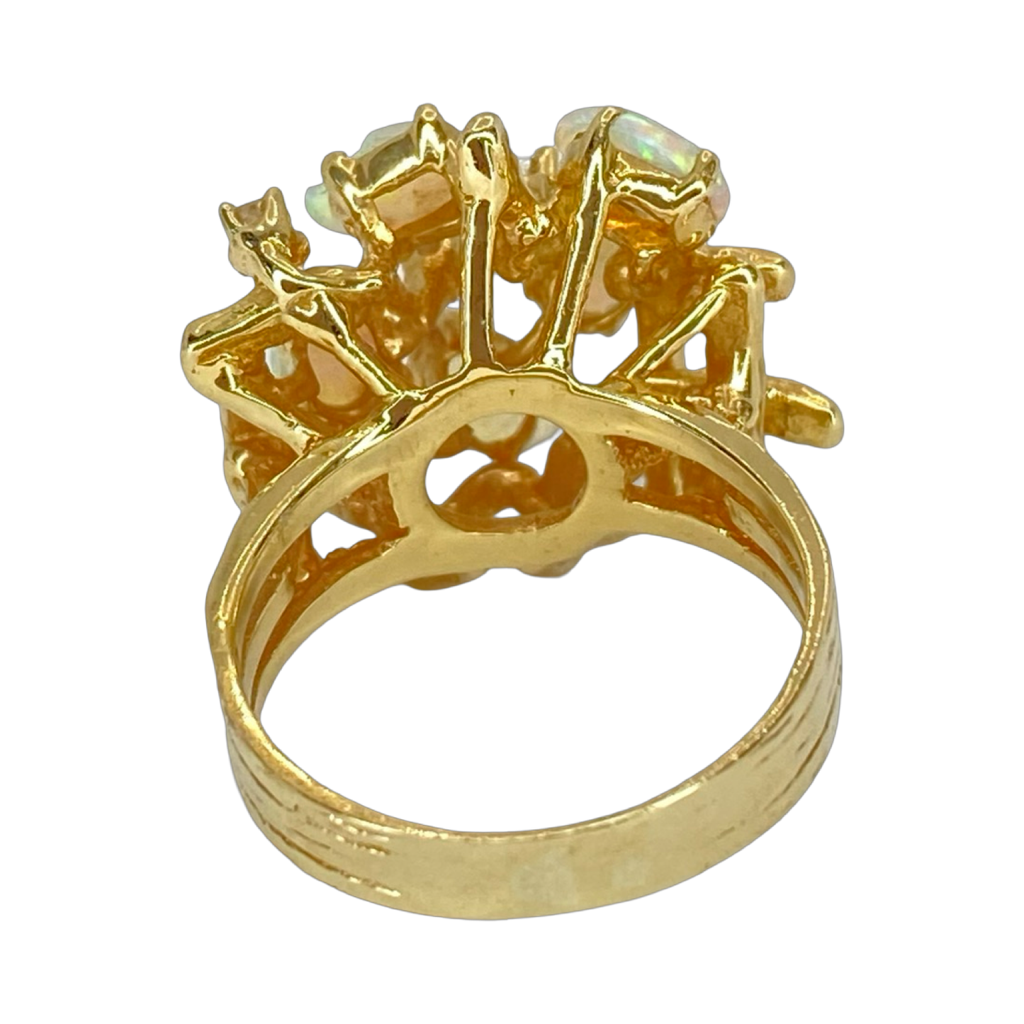 Estate Jewelry 14K Yellow Gold Opal and Diamond Cluster Ring
