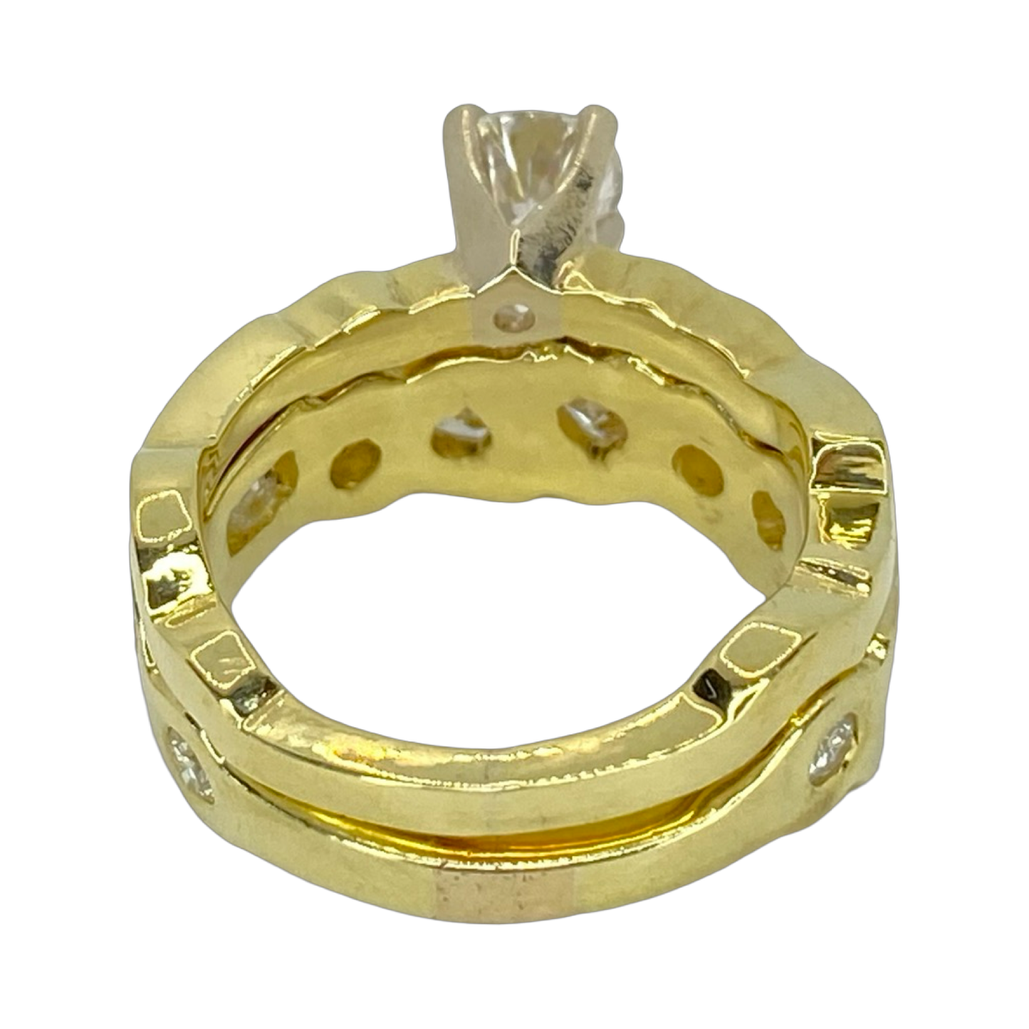 Estate Jewelry 18K Yellow Gold Diamond Bridal Ring Set 1.80 Carats TW