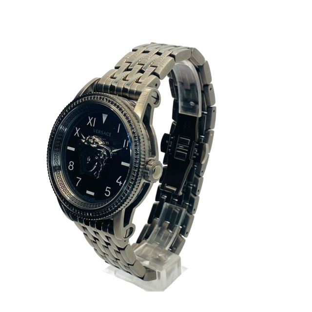 Versace V-Palazzo Quartz Black Ion Plated Stainless Steel with Diamond Bezel VE2V00922