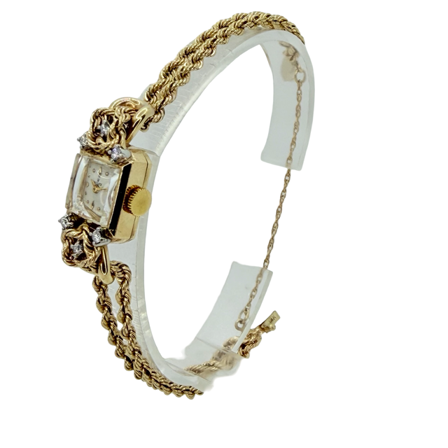 Rolex Ladies 14K Yellow Gold Silver Dial Double Rope Chain Bracelet