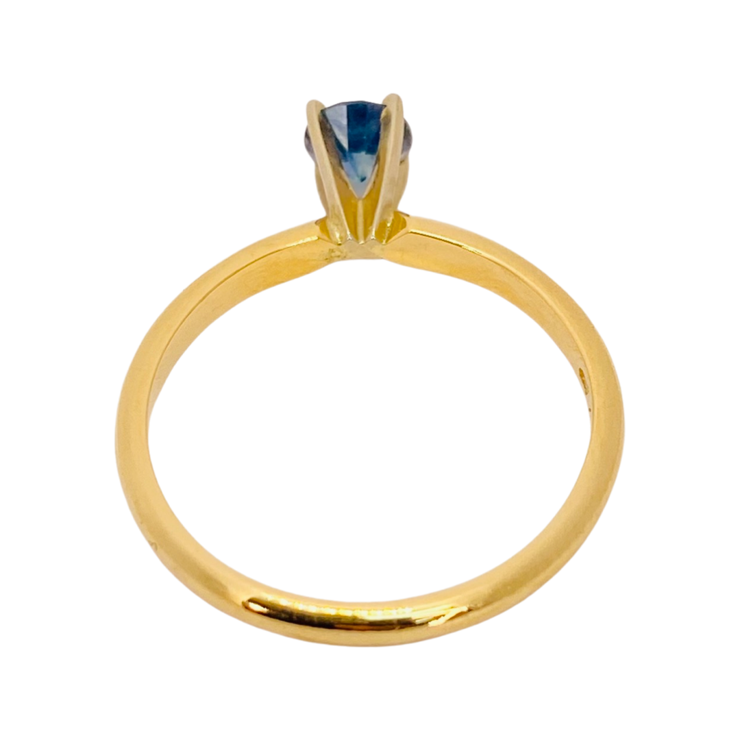 14K Yellow Gold Blue Diamond Solitaire Ring