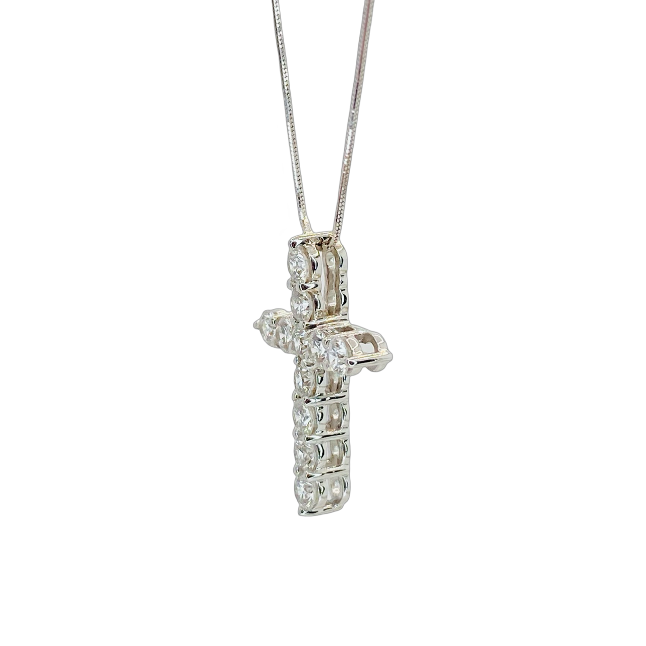 14K White Gold Diamond Cross Pendant 1.45 Carats