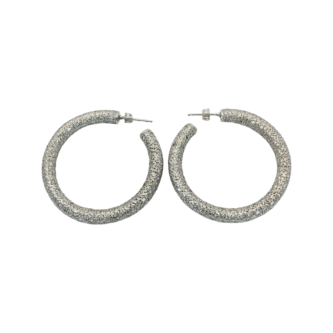 14K White Gold Diamond Pavè Hoop Earrings