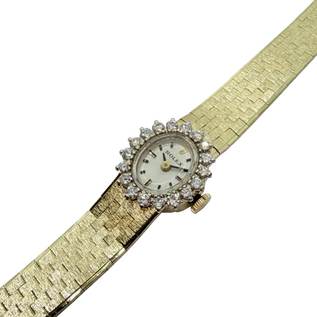 Rolex Vintage Ladies 14K Gold Manual Wind Watch Factory Diamond Bezel Ref 99612