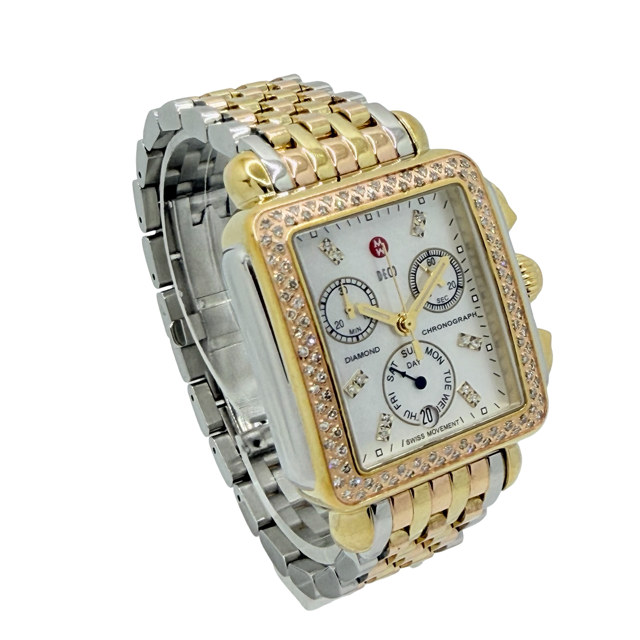 Michele Deco Tri-Tone Quartz Chronograph Mother-of-Pearl Dial with Diamonds MWW06P000077