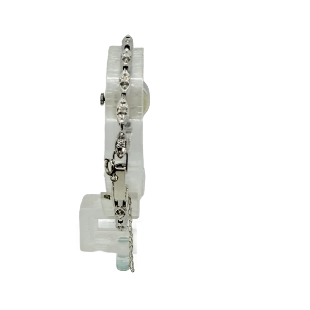 Rolex Vintage Ladies 14K White Gold Cocktail Watch Manual Winding Silver Dial Diamonds on the Bracelet