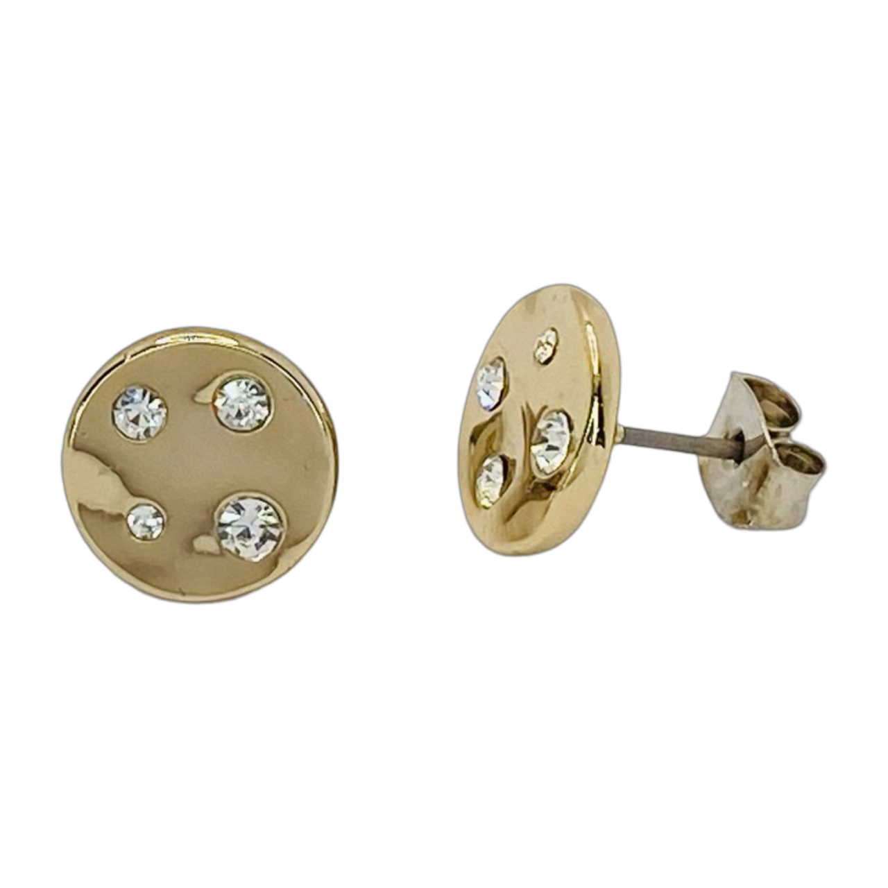 Estate Jewelry Givenchy Gold Tone Round Disc Crystal Earrings