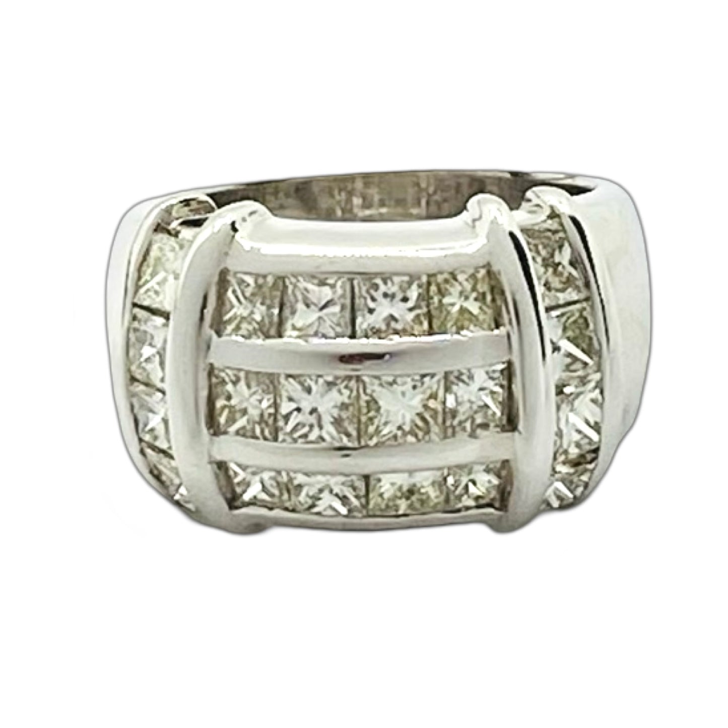 Estate Jewelry 18K White Gold Princess Cut Diamond Cocktail Ring 3.22 Carats