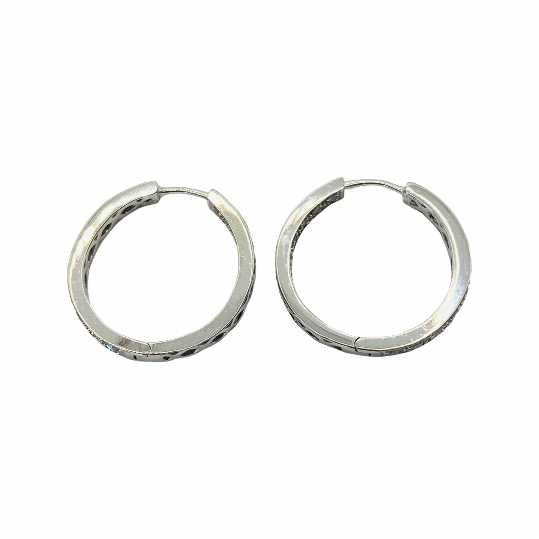 14K White Gold Inside Out Diamond Hoop Earrings