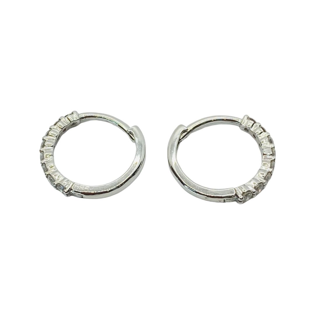 14K White Gold Diamond Huggie Hoop Earrings