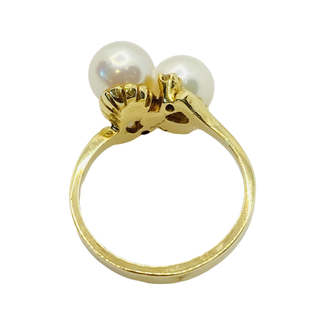 14K Yellow Gold Double Pearl Ring