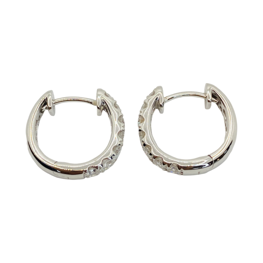 18K White Gold Huggie Diamond Earrings