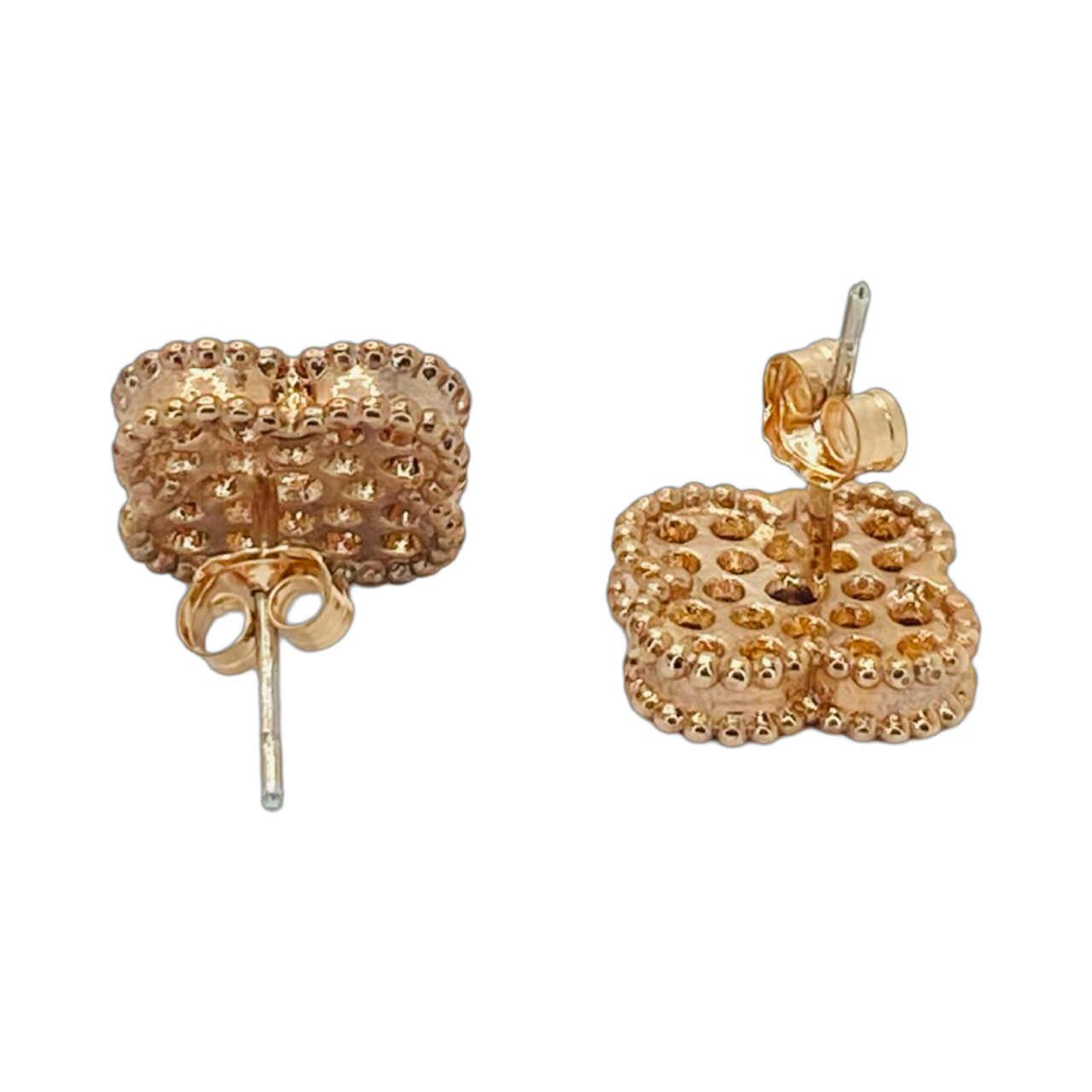 Estate Jewelry Rose Gold Tone Crystal Stud Clover Earrings