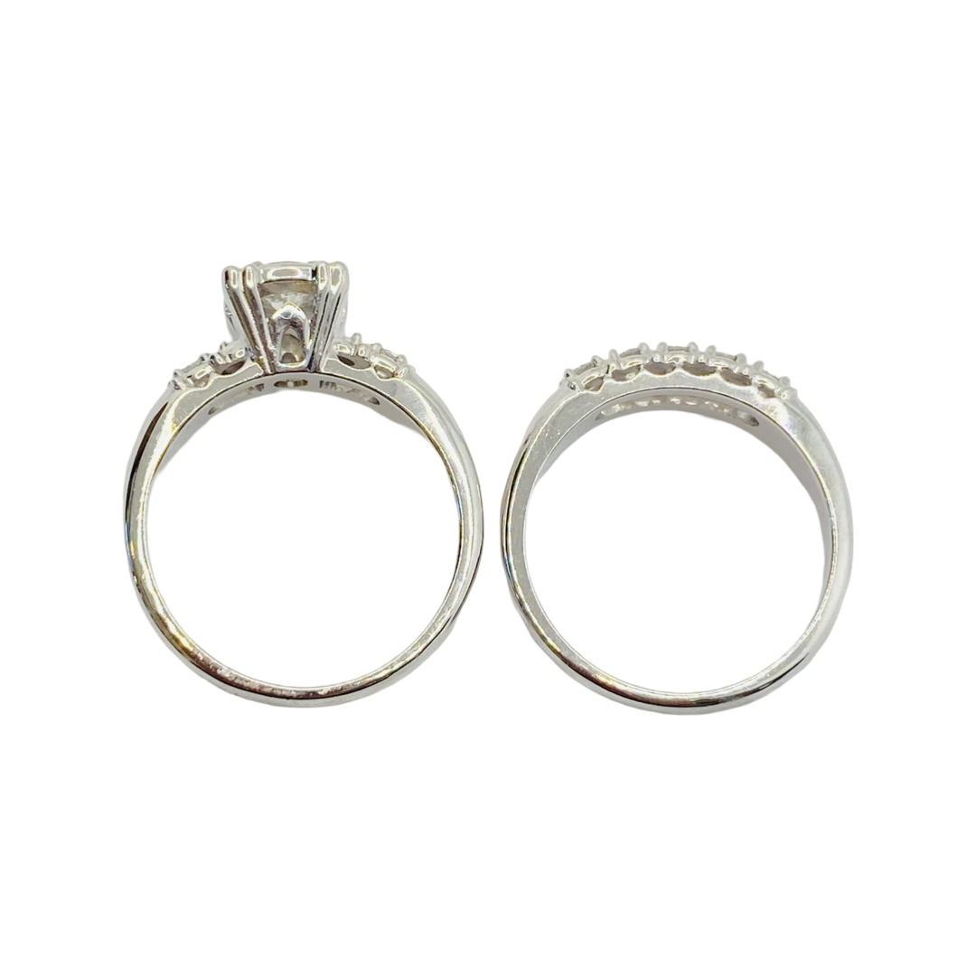 14K White Gold Wedding Rings Set