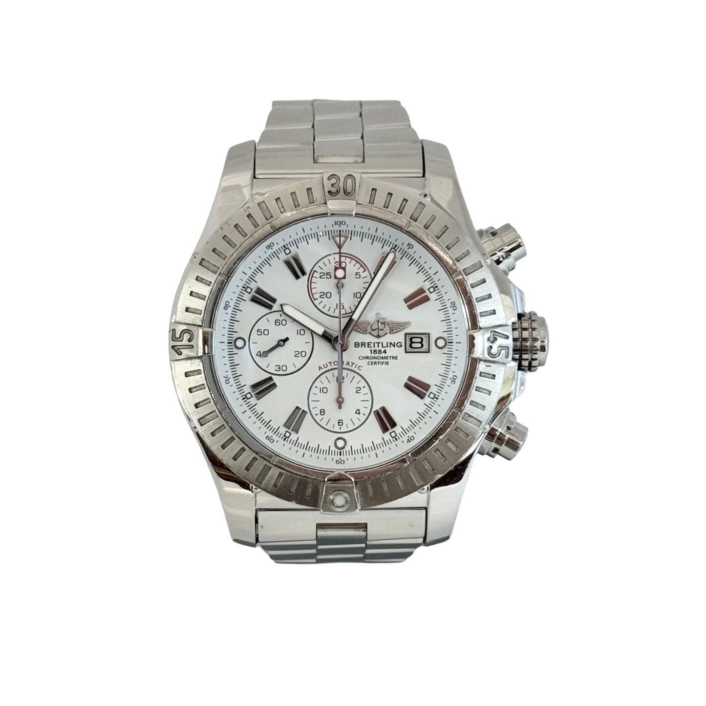 Breitling Super Avenger Automatic Chronograph White Dial on Steel Bracelet A13370
