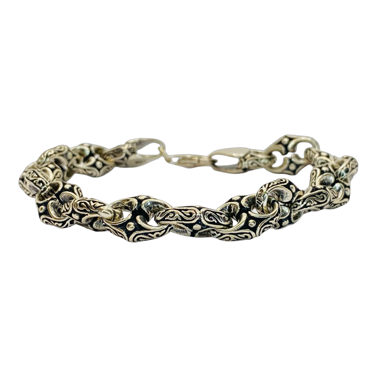 Silver Men's Oxidized Gothic Style Link Bracelet 7.5"