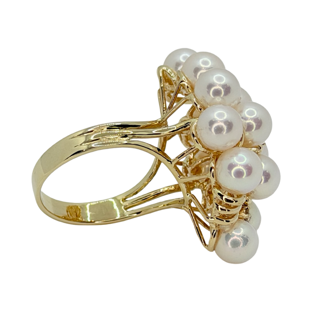 14K Yellow Gold Women's Round Mother-of-Pearl Cluster Ring with Diamonds