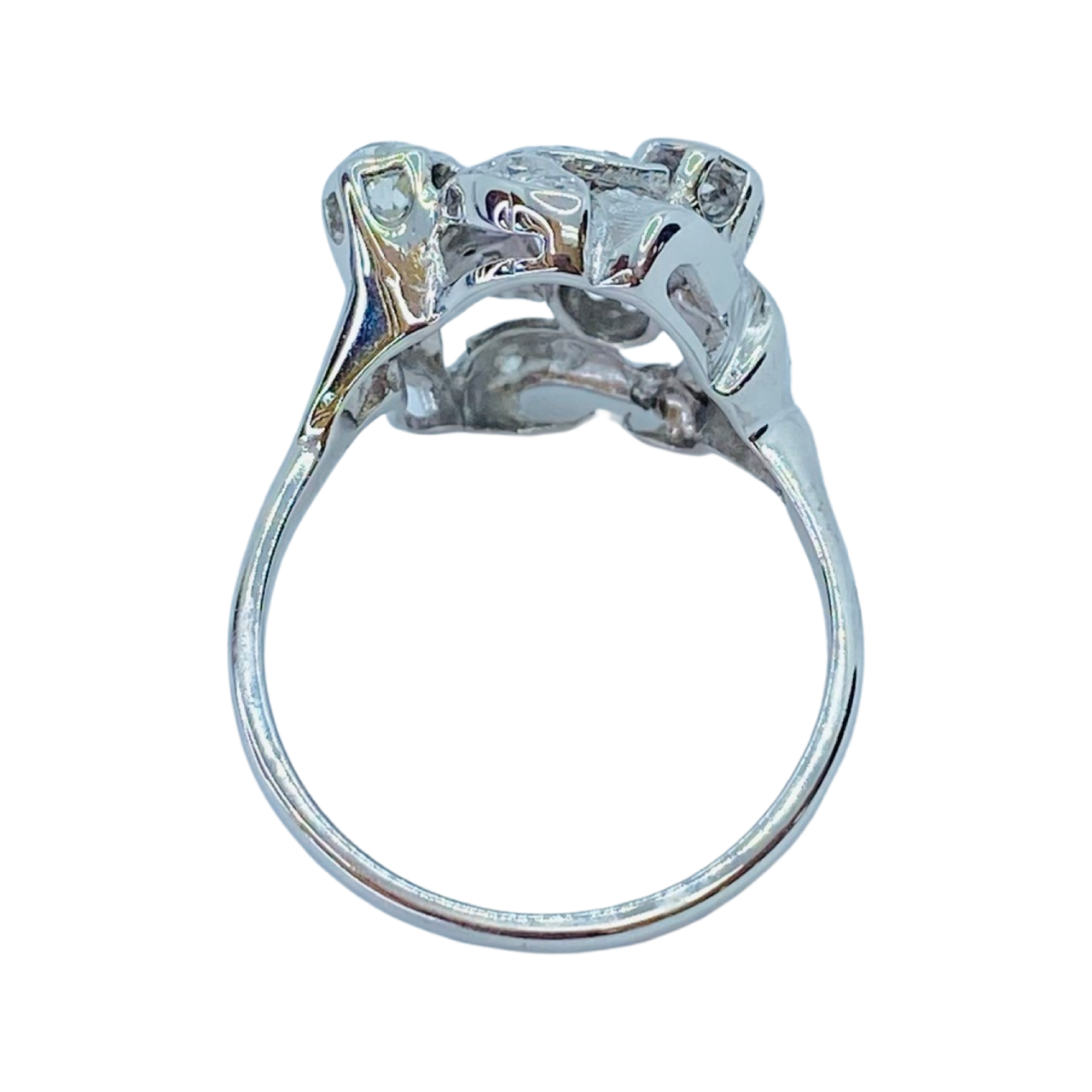 Estate Jewelry Womens 14K White Gold Flower Diamond Cocktail Ring