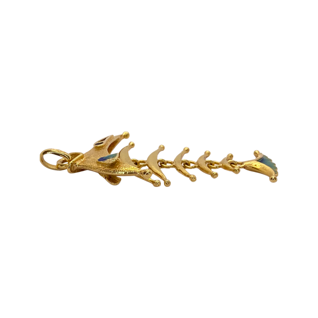 Estate Jewelry 18K Yellow Gold Fishbone Pendant