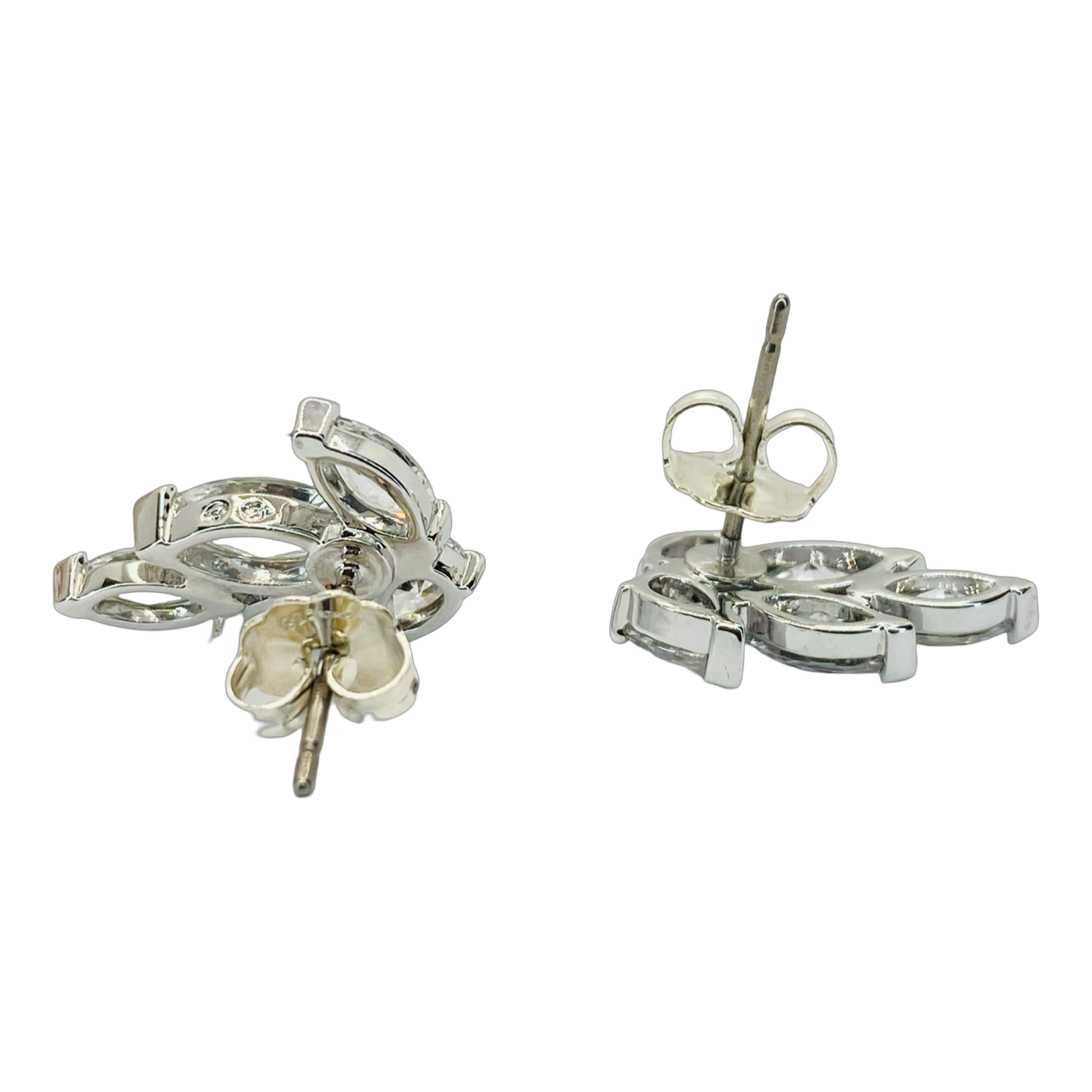 Estate Jewelry Silver Marquise Swarovski Stud Earring Clusters