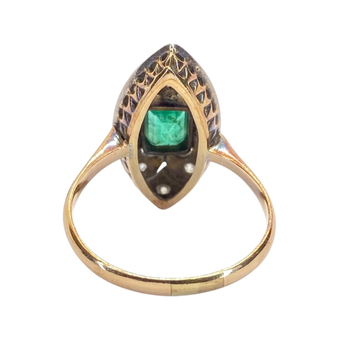 Estate Jewelry Women's 18K White & Yellow Gold Emerald Ring