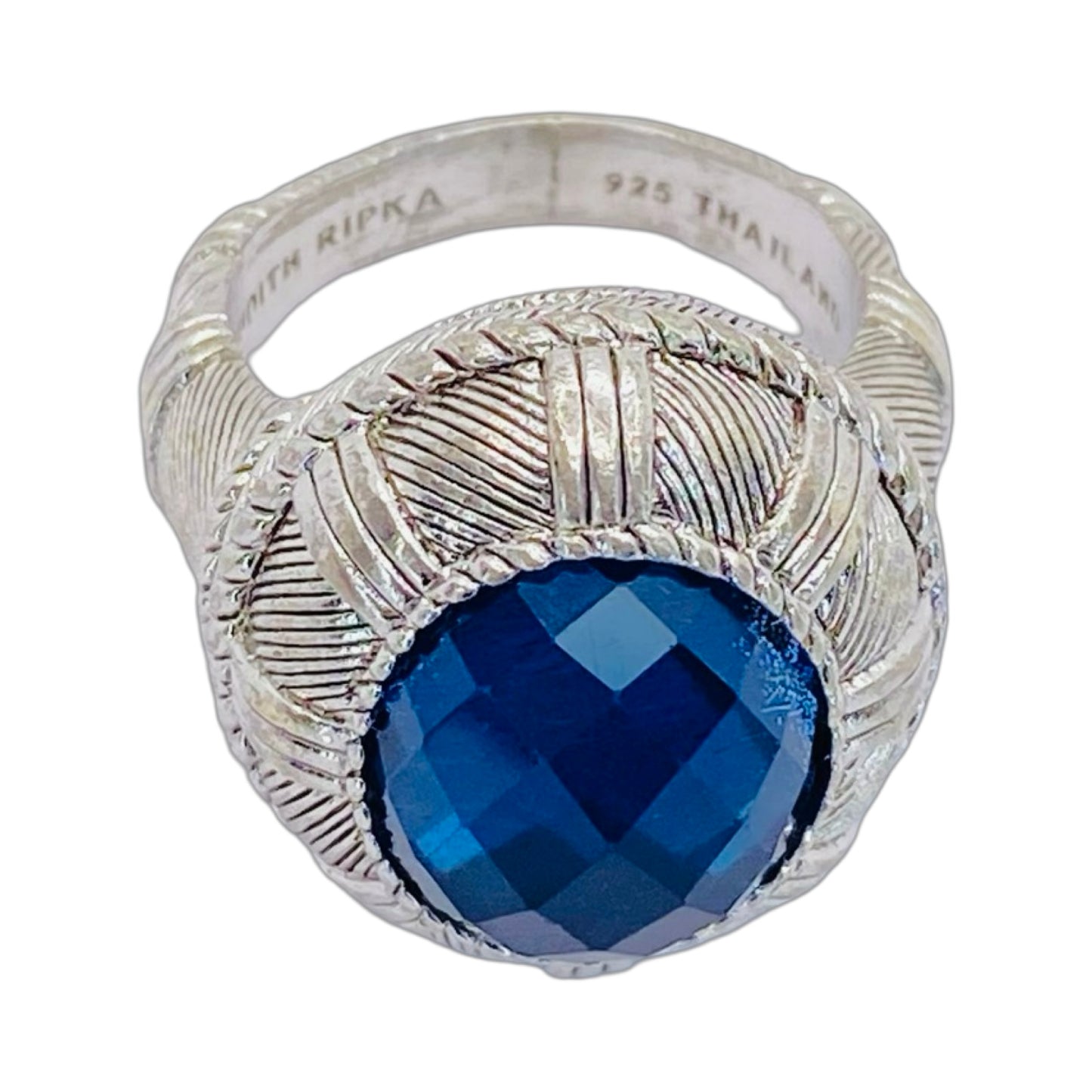 Estate Jewelry Judith Ripka Silver Faceted Oval Blue Topaz Ring