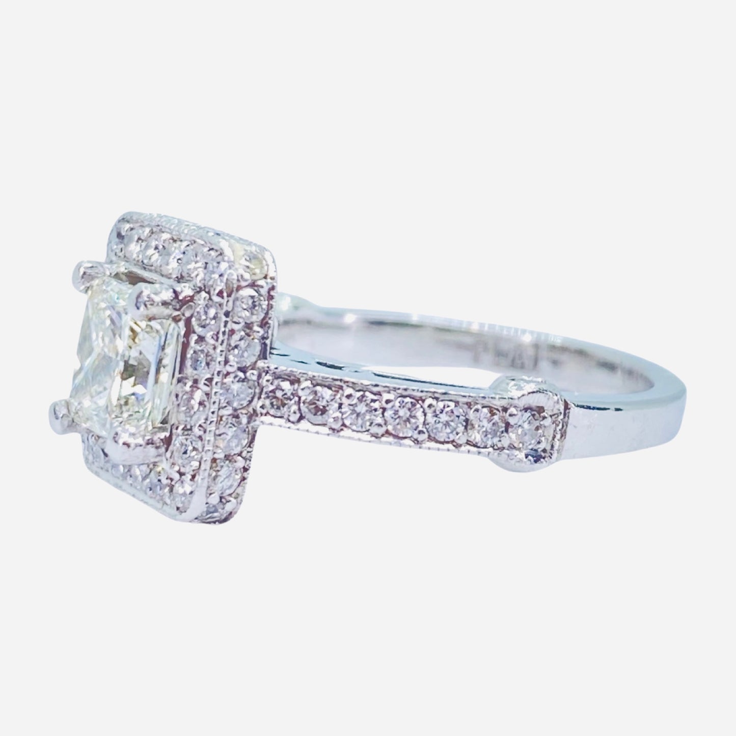 Platinum Princess Cut Diamond Halo Ring
