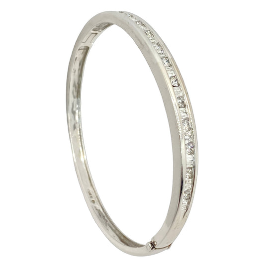 14K White Gold Diamond Bangle 2.40 Carats