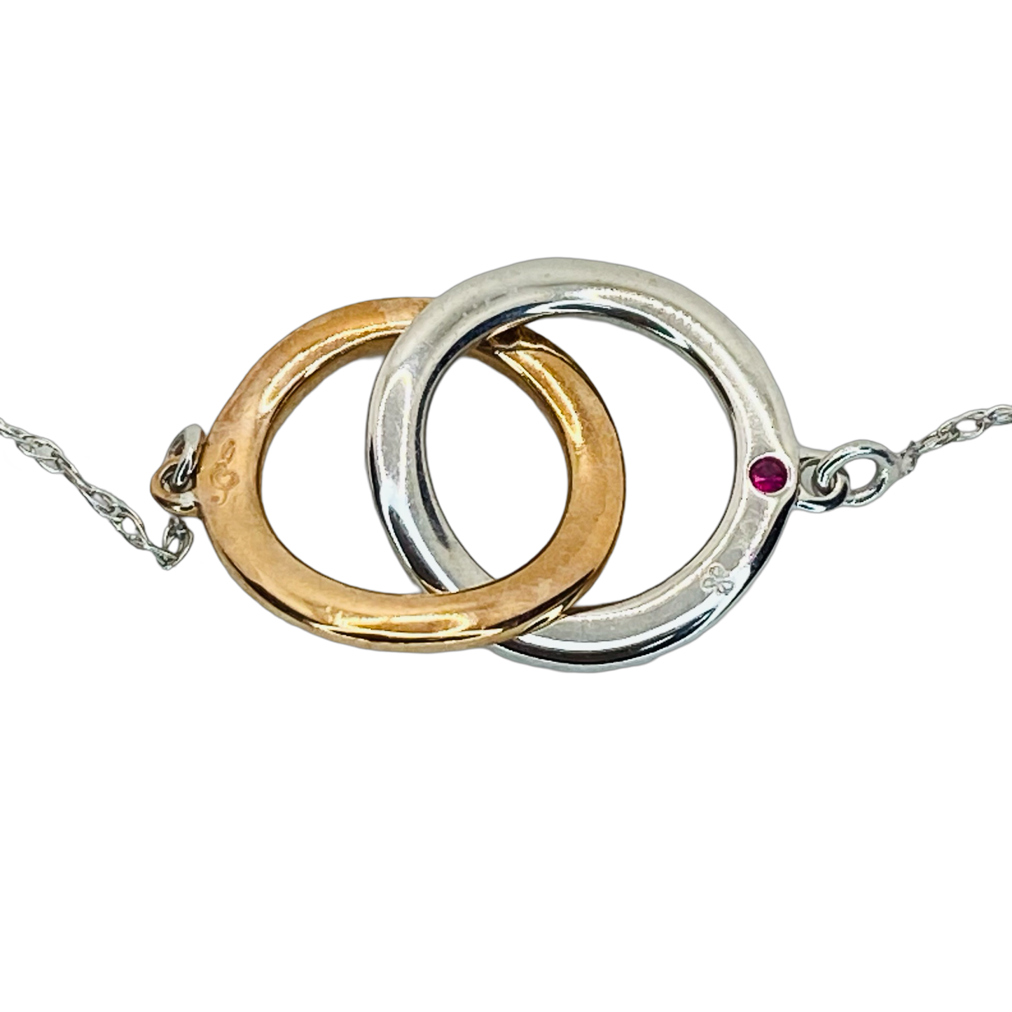 Estate Jewelry 10K White/Rose Gold Double Circle Necklace with Diamonds