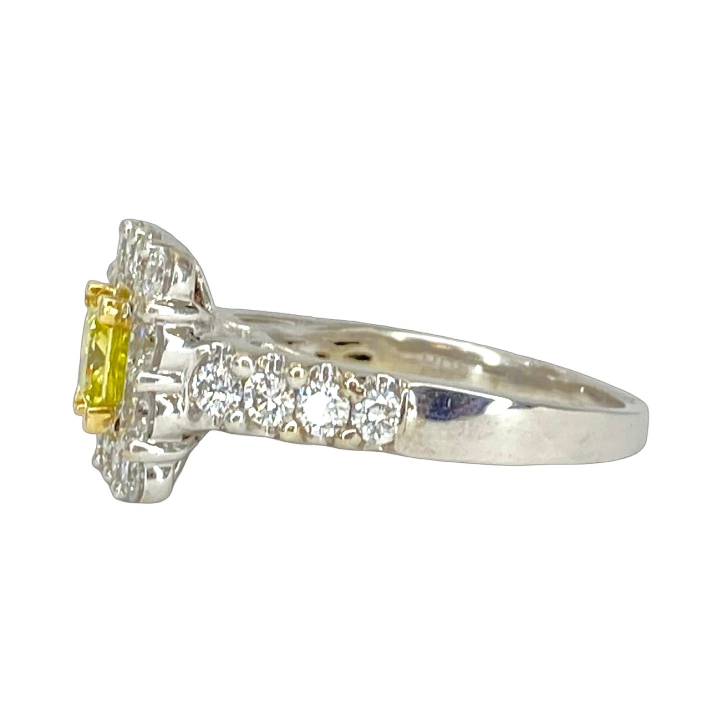 14K White Gold Fancy Yellow Princess Cut Diamond Ring