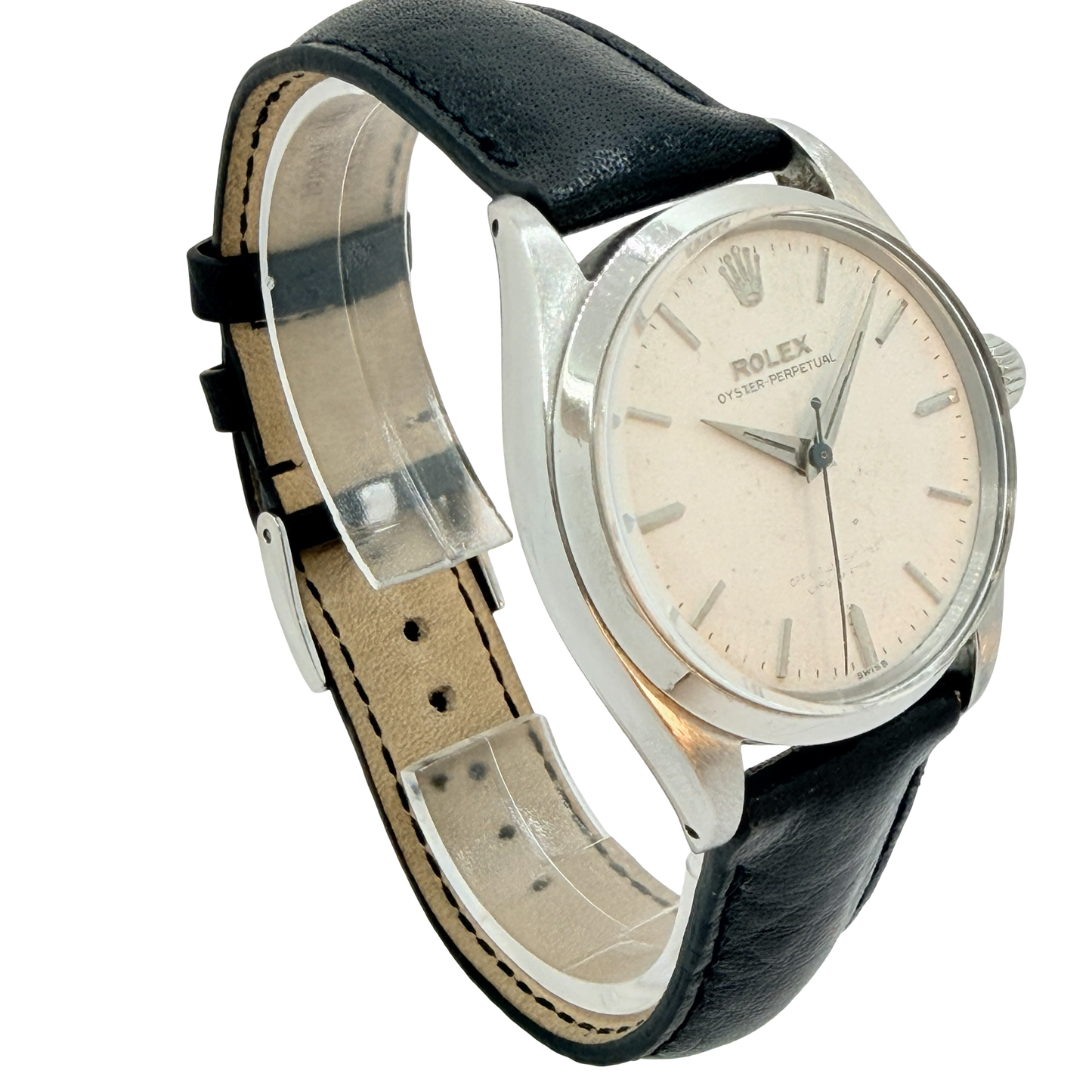 Rolex Oyster Perpetual 34mm White Dial Black Leather Strap Ref.6564 C.1957