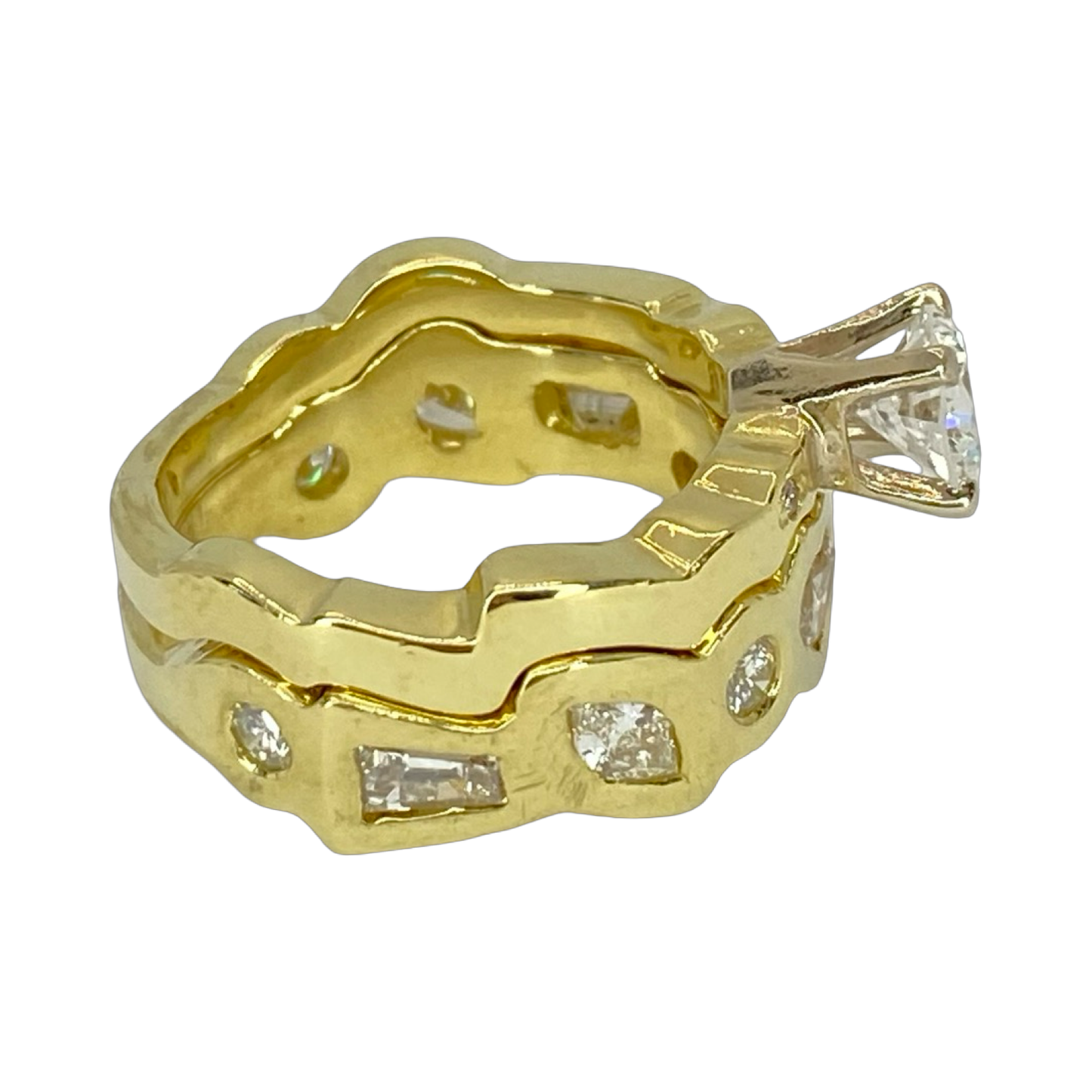 Estate Jewelry 18K Yellow Gold Diamond Bridal Ring Set 1.80 Carats TW