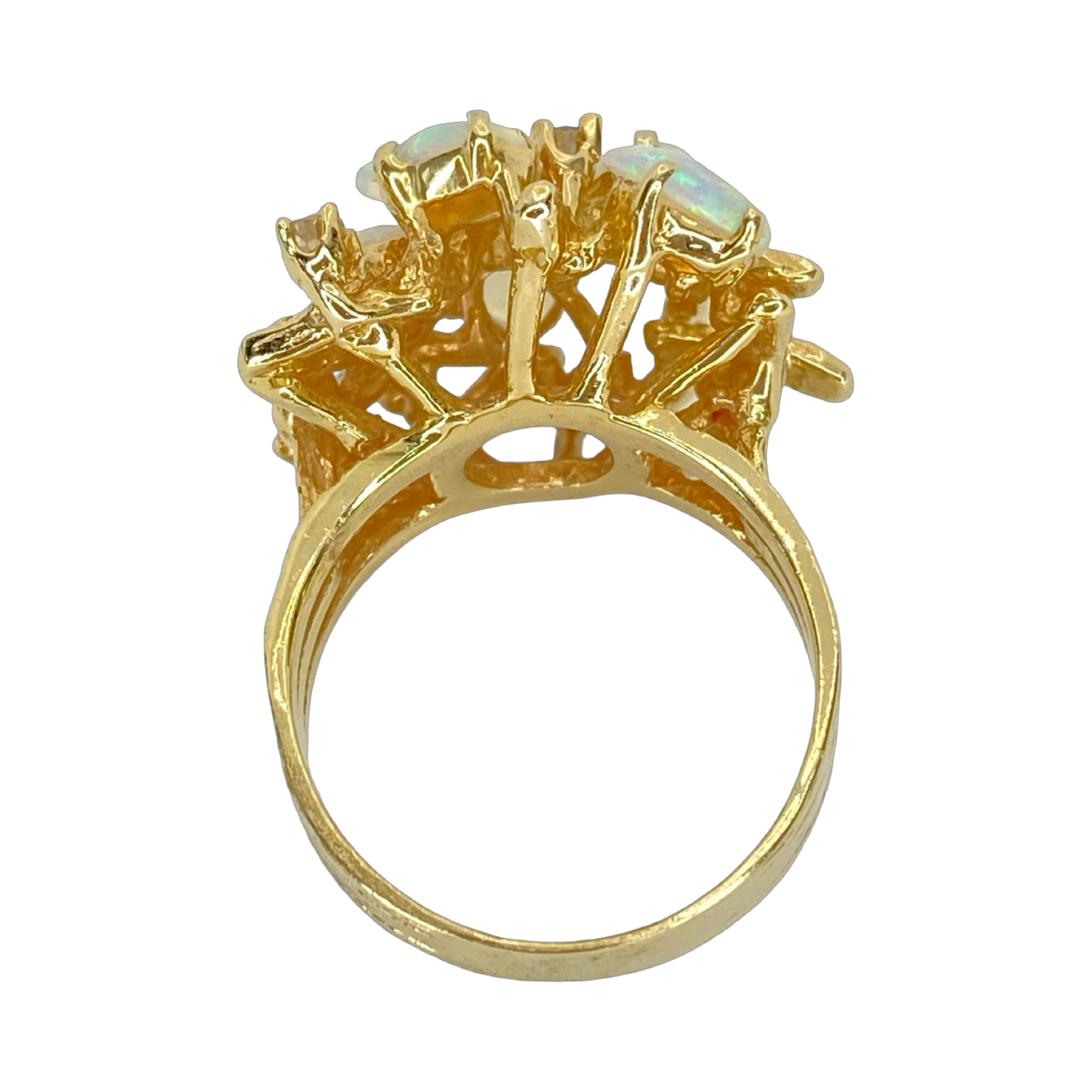 Estate Jewelry 14K Yellow Gold Opal and Diamond Cluster Ring