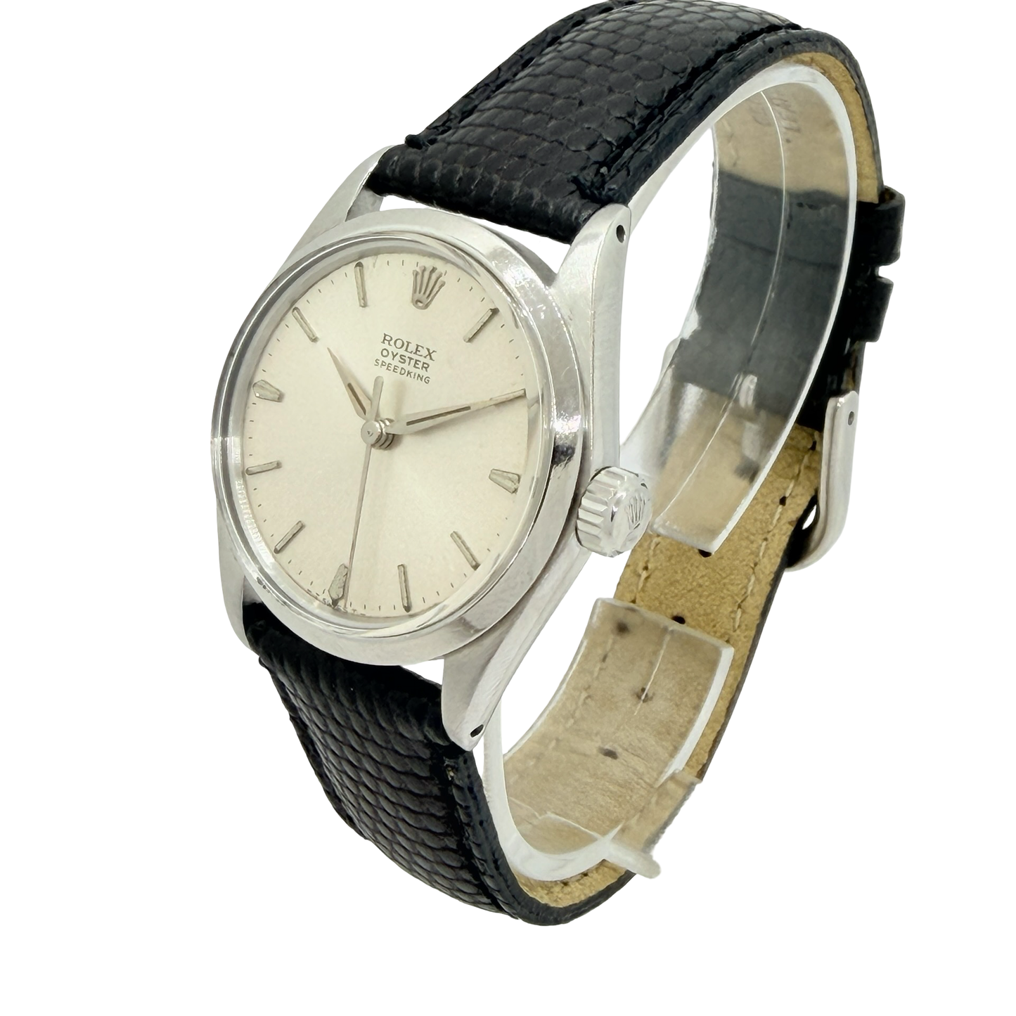 Rolex Oyster Speedking 30mm Silver Sunburt Dial Black Leather Strap Ref. 6430 C.1965