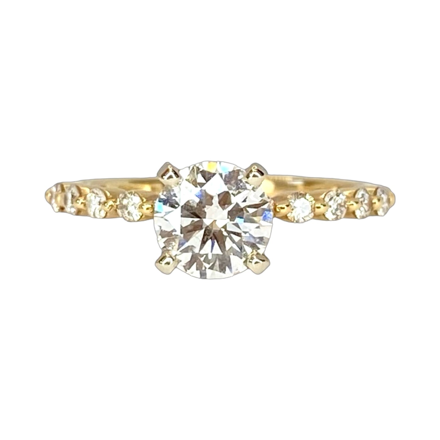 14K yellow Gold Round Diamond Engagement Ring 0.86 Carat, 1.06 Carats TW