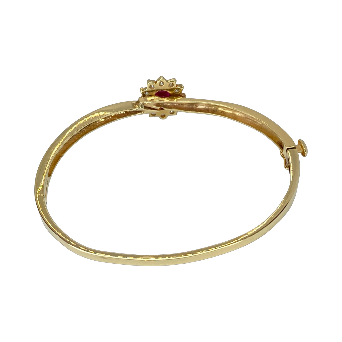Estate Jewelry 14K Yellow Gold Bangle with 1.00 Carat Oval Ruby and 1.00 Carat  Diamond
