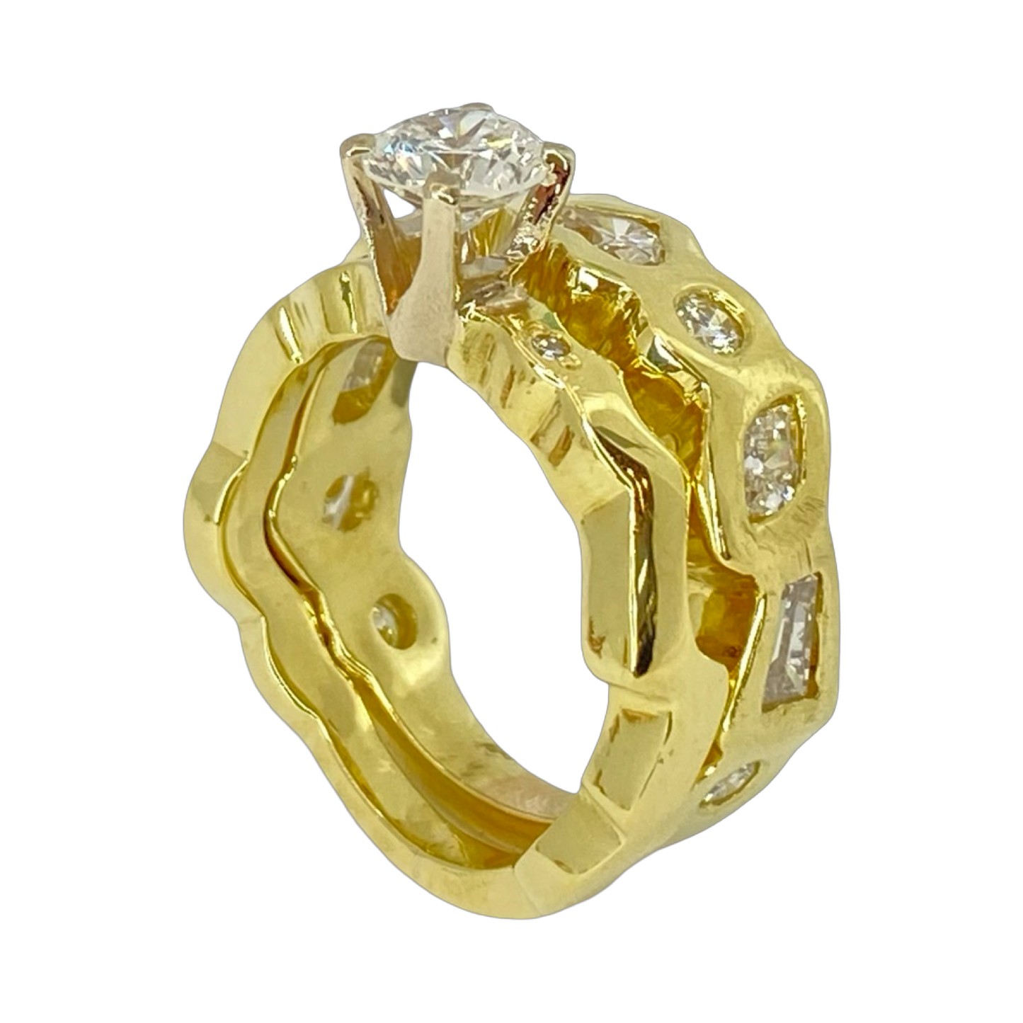 Estate Jewelry 18K Yellow Gold Diamond Bridal Ring Set 1.80 Carats TW