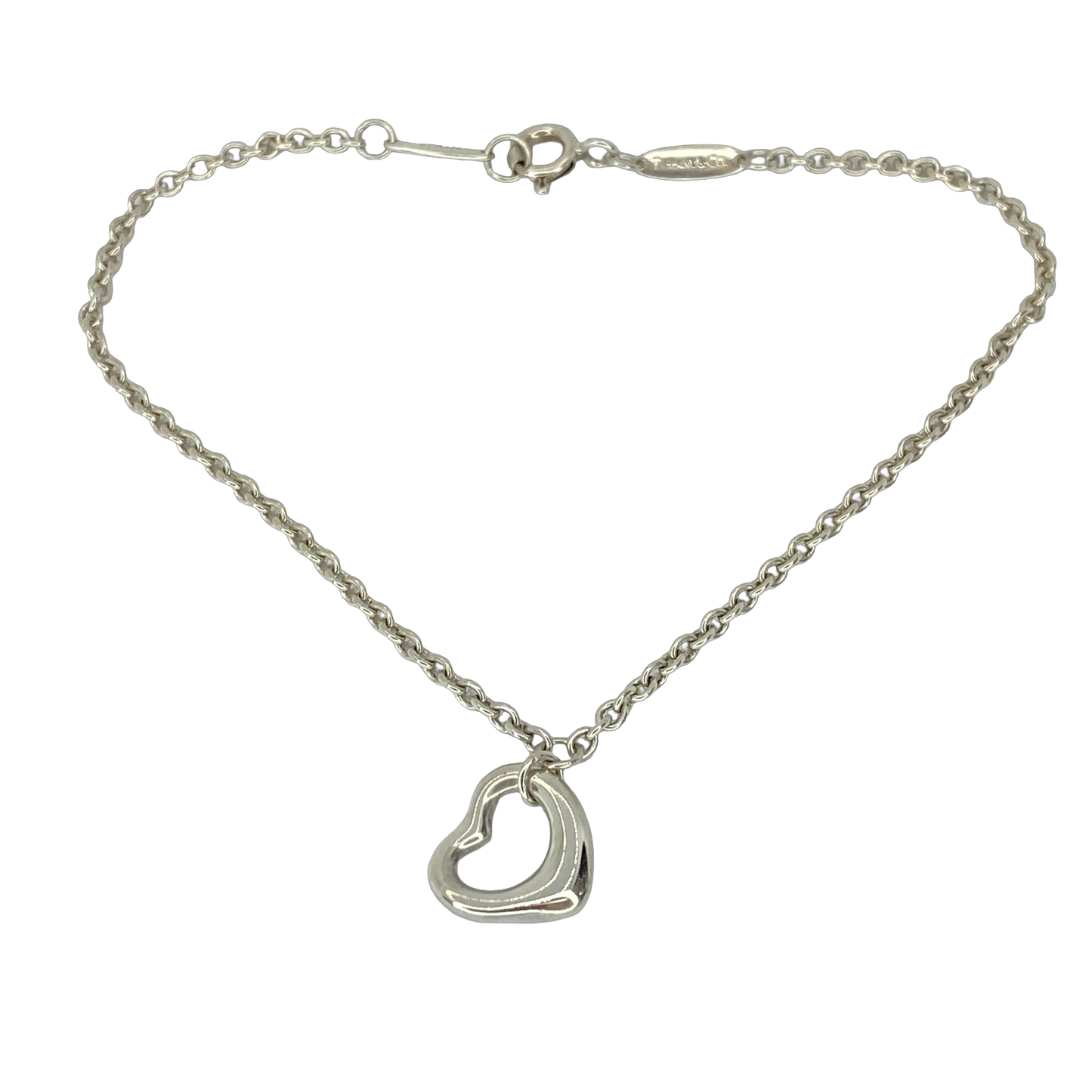 Estate Jewelry Tiffany & Co 925 Silver Elsa Peretti Open Heart Charm Bracelet