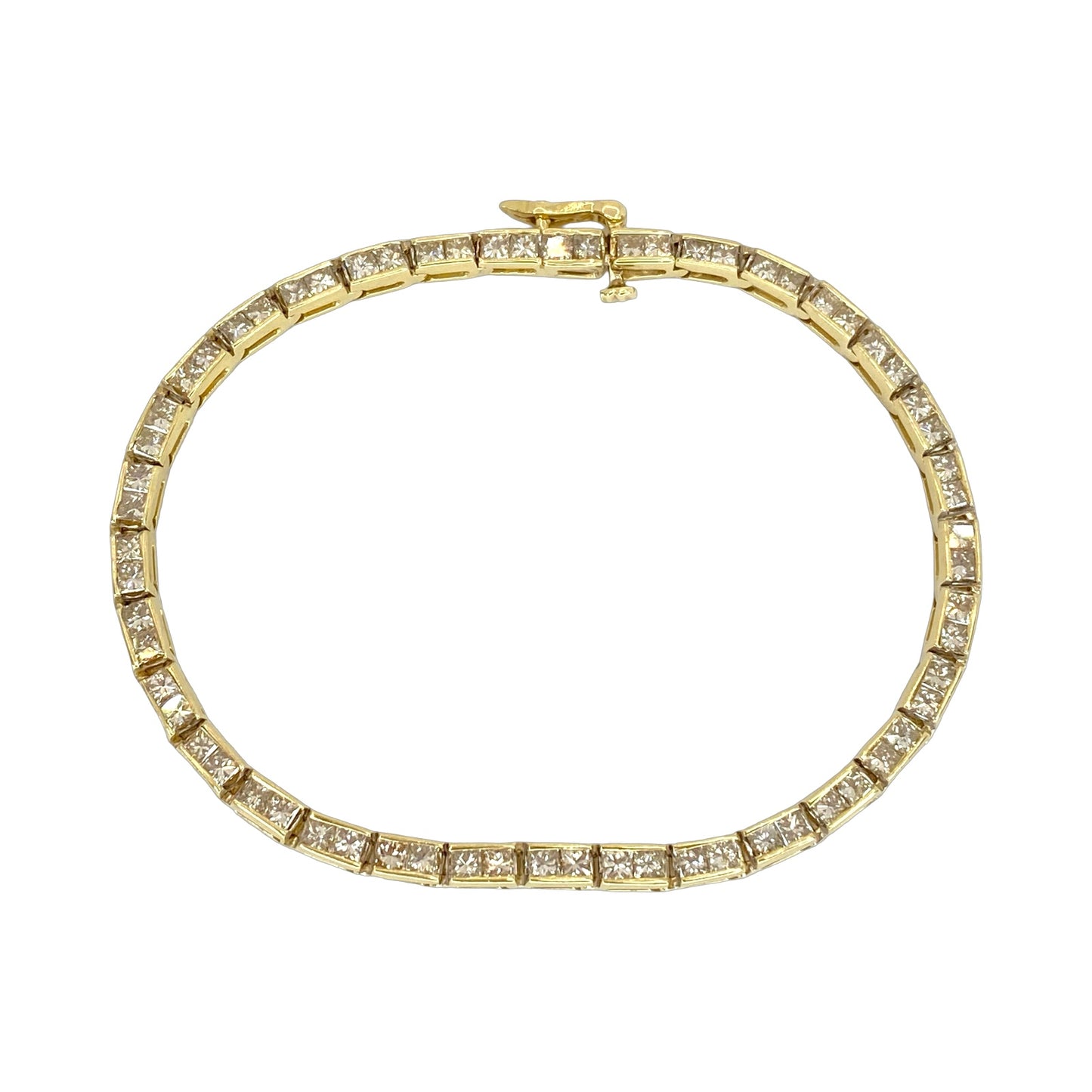 Estate Jewelry 14K Yellow Gold 3.80 Carats Princess Cut Channel Set Tennis Bracelet
