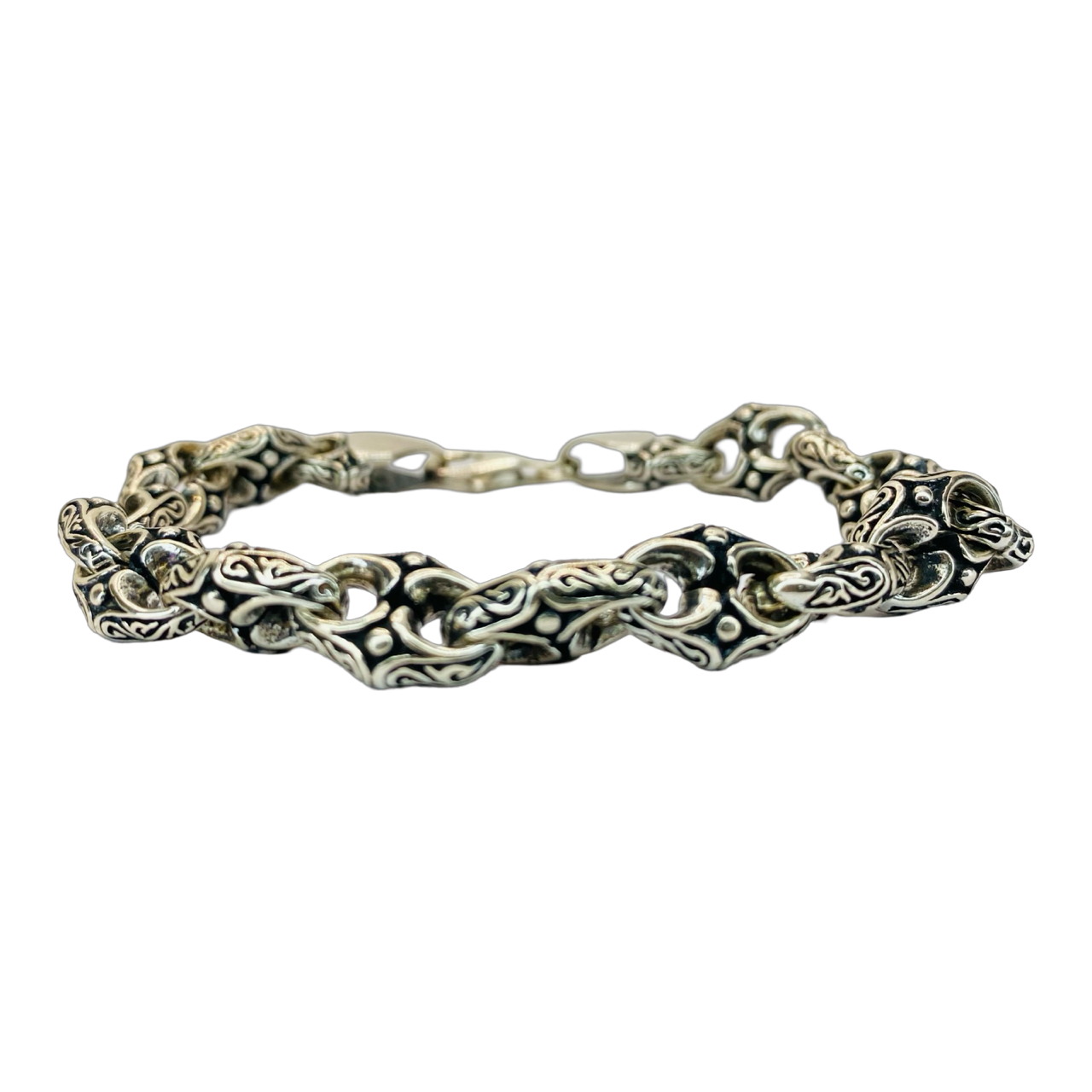 Silver Men's Oxidized Gothic Style Link Bracelet 7.5"