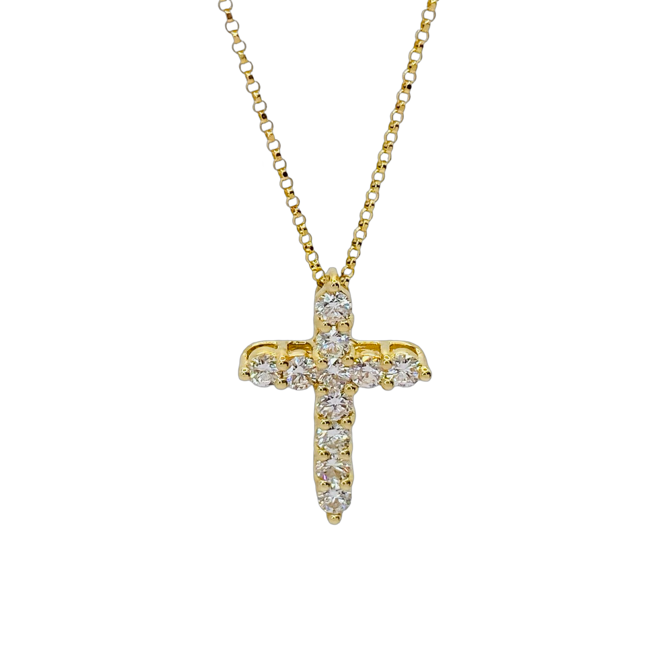 14K Yellow Gold Diamond Cross Pendant 1.45 Carats