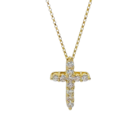 14K Yellow Gold Diamond Cross Pendant 1.45 Carats