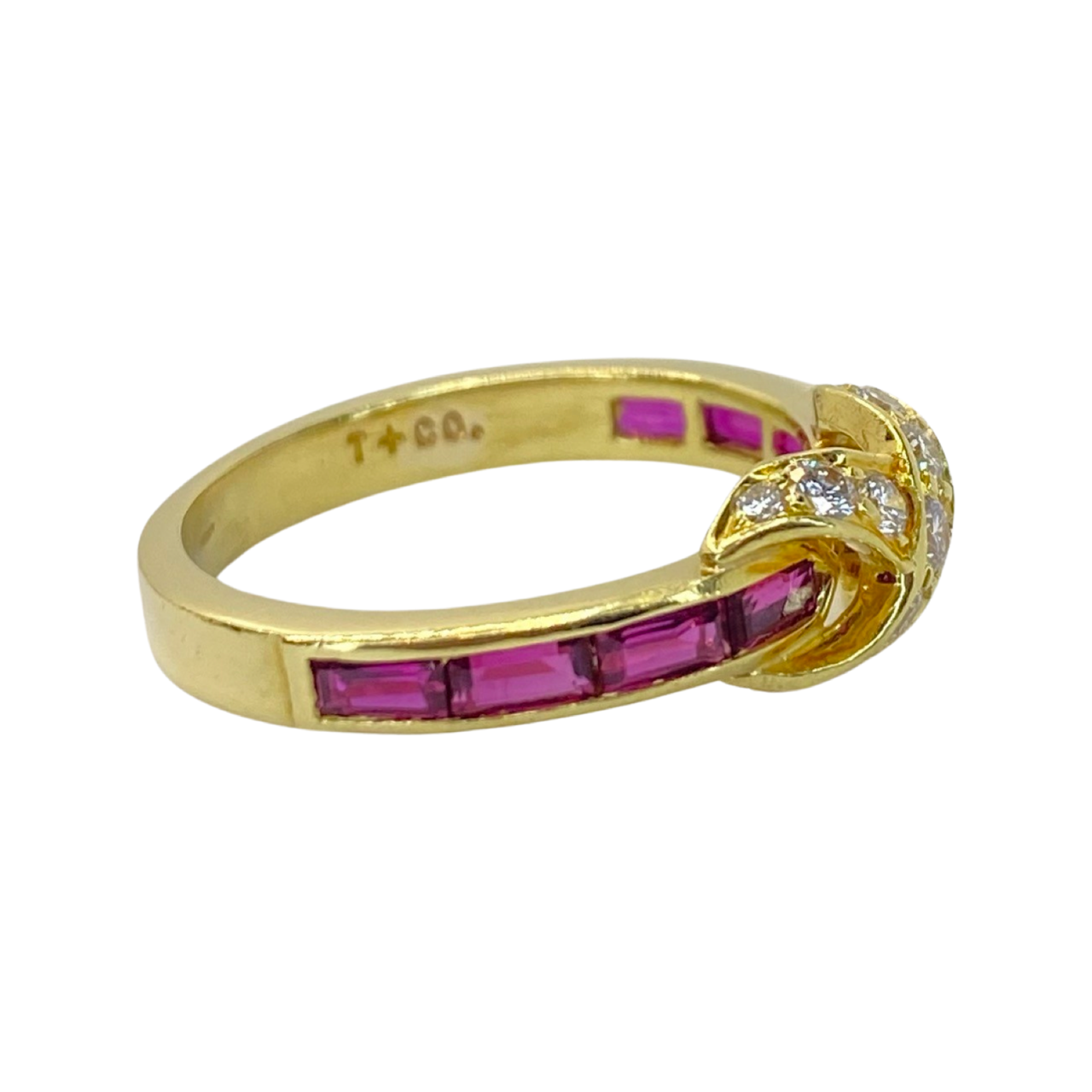 Estate Jewelry 18K Yellow Gold Tiffany & Co "X" Diamond and Ruby Ring