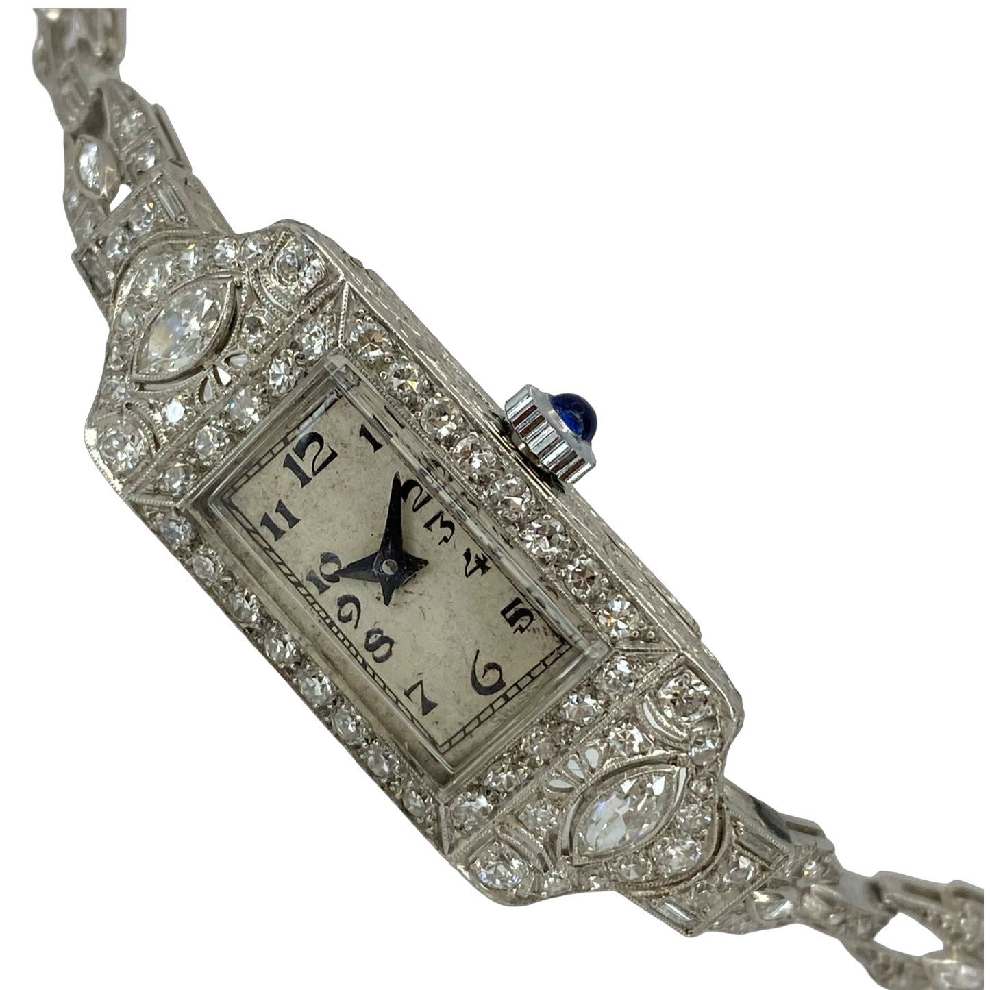 Vintage Ladies Platinum and 3.00 Carats Diamond Art Deco Manual Wind Watch